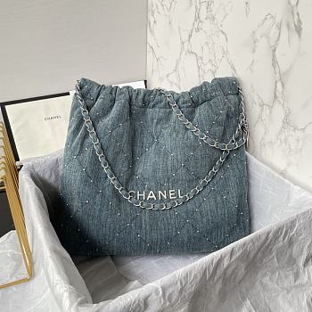 Fortok Chanel Bag Denim Blue 35x37x8cm