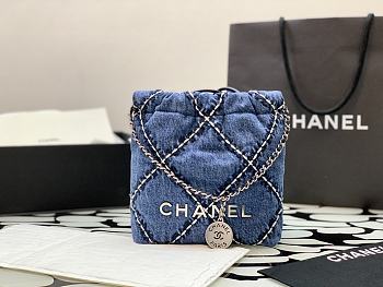 Fortok Chanel Bag Quilted Denim & Silver Metallic Blue 19x20x6cm