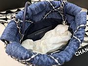 Fortok Chanel Bag Quilted Denim & Silver Metallic Blue 19x20x6cm - 3