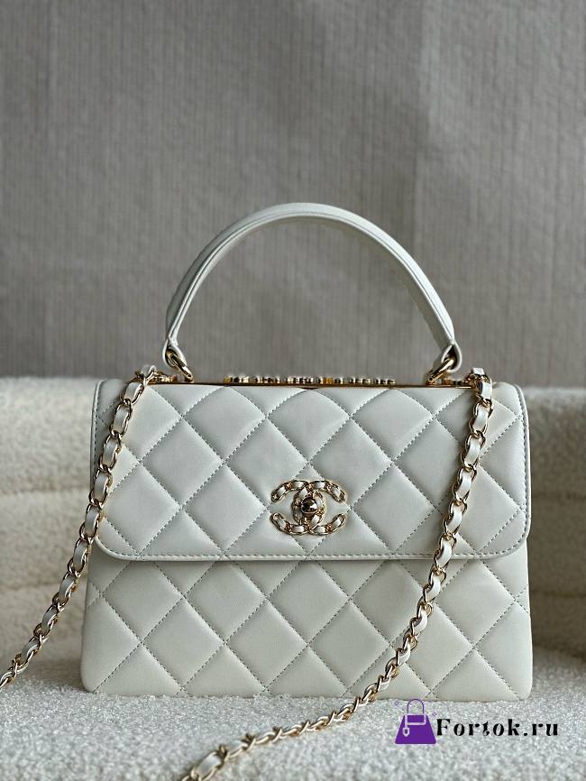 Fortok Chanel Lambskin Quilted Small Trendy CC Dual Handle Flap Bag White 25cm - 1