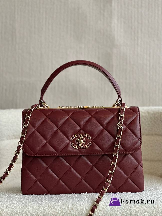 Fortok Chanel Lambskin Quilted Small Trendy CC Dual Handle Flap Bag Burgundy 25cm - 1