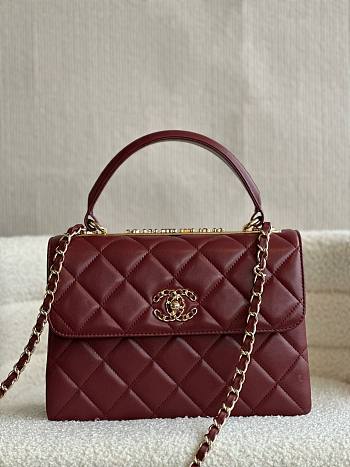 Fortok Chanel Lambskin Quilted Small Trendy CC Dual Handle Flap Bag Burgundy 25cm