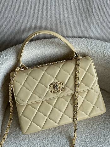 Fortok Chanel Lambskin Quilted Small Trendy CC Dual Handle Flap Bag Beige 25cm