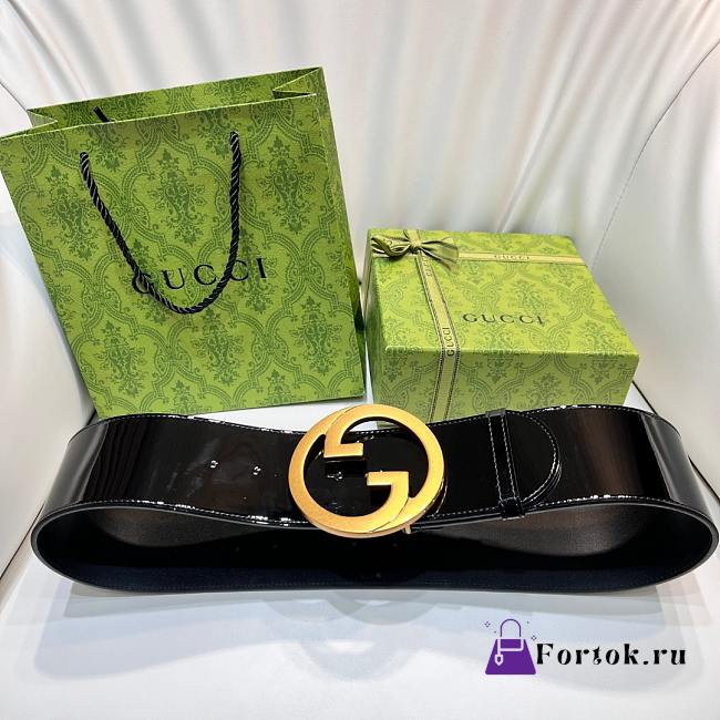 Fortok Gucci Interlocking G Belt Patent Leather Black 7cm - 1