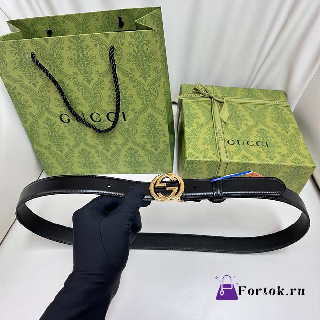 Fortok Gucci Interlocking G Belt Black Gold/Sliver Buckle 2.5cm - 1