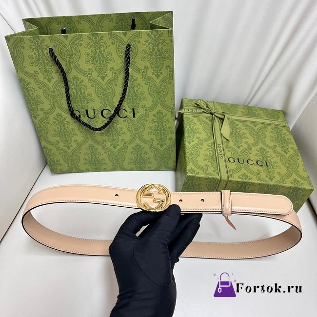 Fortok Gucci Interlocking G Belt Light Beige Gold/Silver Buckle 2.5cm - 1