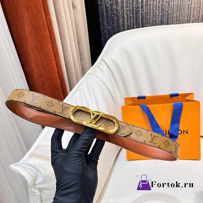 Fortok Louis Vuitton Chain Reversible Belt Monogram Light Brown 2.5cm - 1