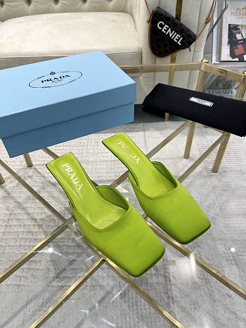 Fortok Prada Green Square-toe Satin Mules