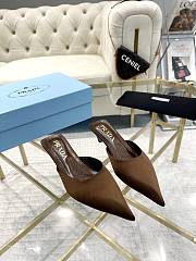 Fortok Prada Pointed Toe Triangle Heel Mules Brown - 1