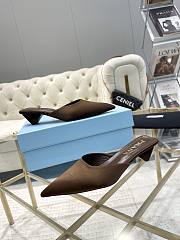 Fortok Prada Pointed Toe Triangle Heel Mules Brown - 6