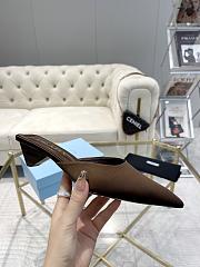 Fortok Prada Pointed Toe Triangle Heel Mules Brown - 5