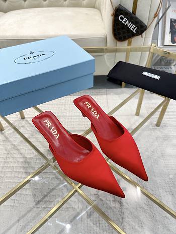 Fortok Prada Pointed Toe Triangle Heel Mules Red