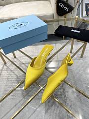 Fortok Prada Pointed Toe Triangle Heel Mules Yellow - 5