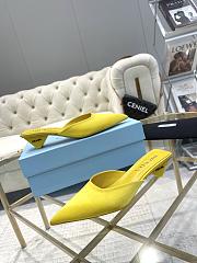 Fortok Prada Pointed Toe Triangle Heel Mules Yellow - 4