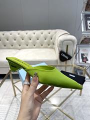 Fortok Prada Pointed Toe Triangle Heel Mules Green - 3