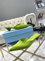 Fortok Prada Pointed Toe Triangle Heel Mules Green - 2