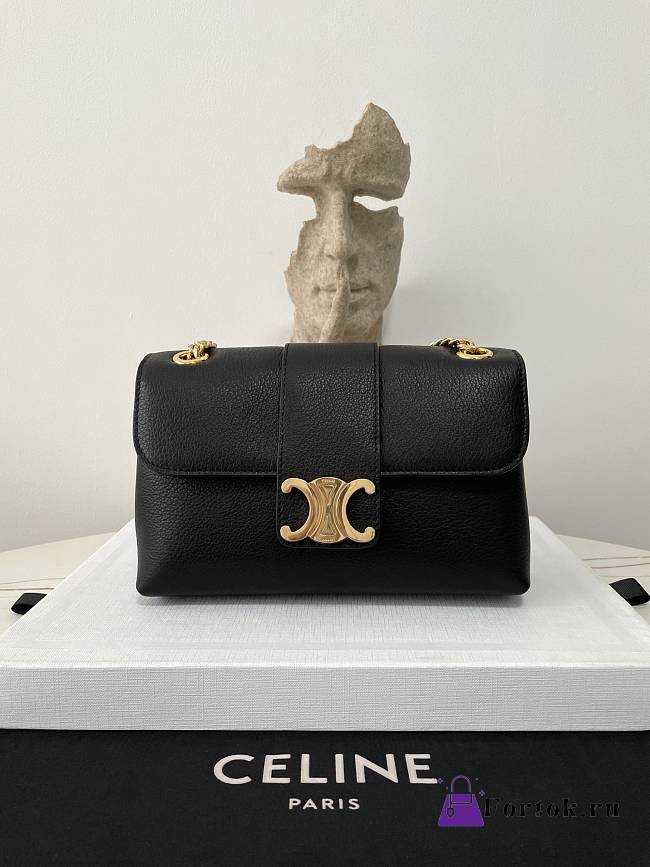 Fortok Celine Victorie Bag In Triomphe Canvas Black 116592 23.5×14×8cm - 1
