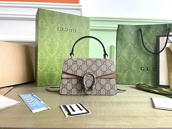 Fortok Gucci Small Dionysus Top Handle Bag Beige & Ebony GG Supreme Canvas G752029 18×12×6cm