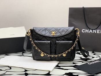 Fortok Chanel Hobo Bag Glossy Calfskin & Gold-Tone Metal Black 21.5×30×5cm