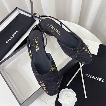 Fortok Chanel Cap Toe CC Slingback Pumps Denim Black