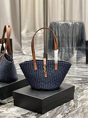 Fortok Saint Laurent Panier Medium Bag In Raffia Navy Blue 685618 42×20×22cm - 1