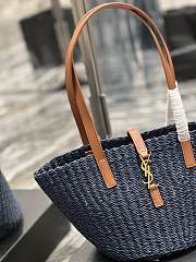 Fortok Saint Laurent Panier Medium Bag In Raffia Navy Blue 685618 42×20×22cm - 6