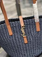 Fortok Saint Laurent Panier Medium Bag In Raffia Navy Blue 685618 42×20×22cm - 5