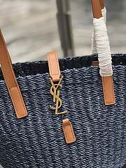 Fortok Saint Laurent Panier Medium Bag In Raffia Navy Blue 685618 42×20×22cm - 3