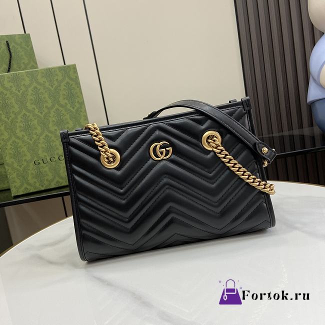 Fortok Gucci GG Marmont Small Tote Bag Black 26.5x18.5x12.5cm - 1