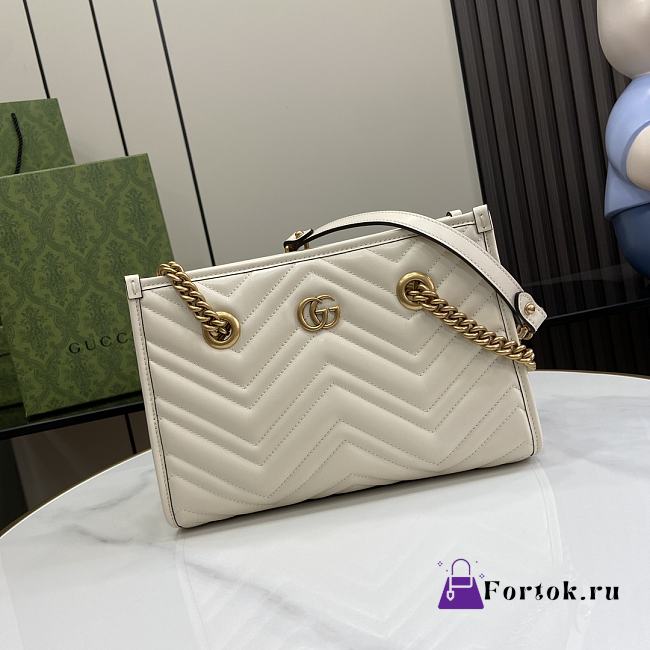 Fortok Gucci GG Marmont Small Tote Bag White 26.5x18.5x12.5cm - 1