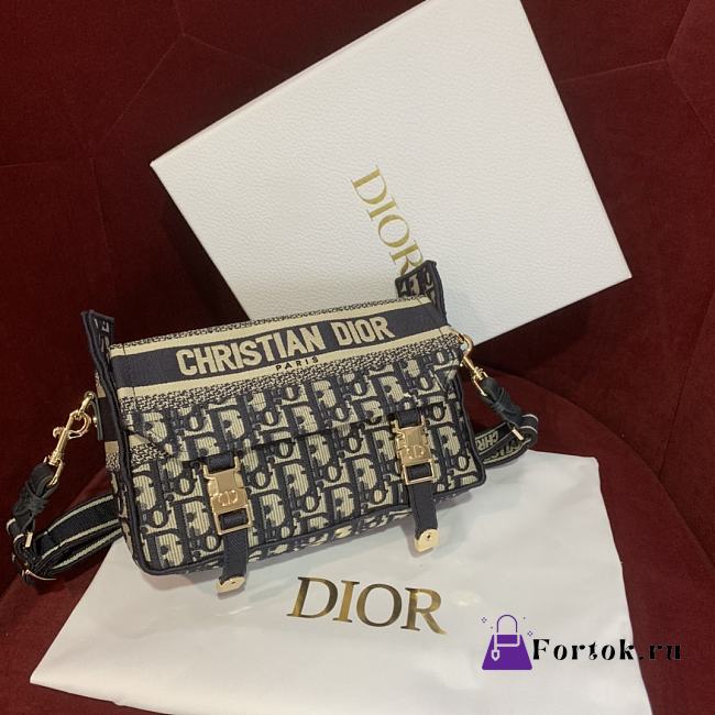 Fortok Dior Camp Bag Blue Dior Oblique Embroidery 23x15x8cm - 1