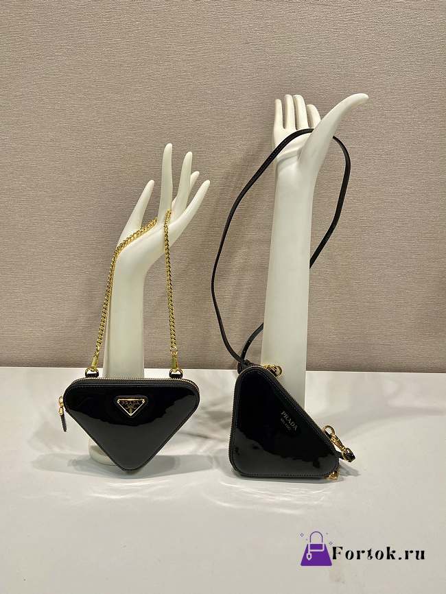 Fortok Prada Triangle Patent Leather Bag Black 15x10x5cm - 1