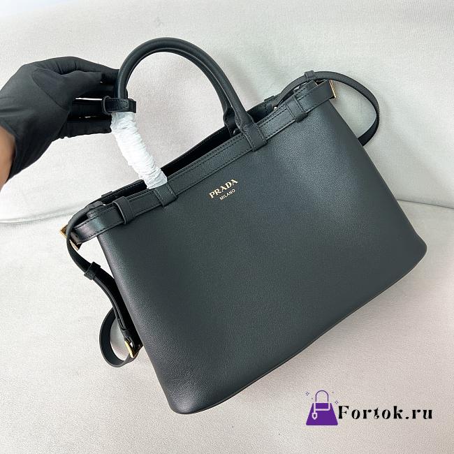 Fortok Prada Leather Handbag With Belt In Black 1BA417 35x25x14cm - 1