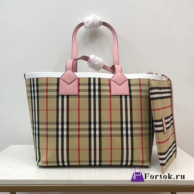 Fortok Burberry London Tote Bag Beige & Pink 51.3x18.5x29cm - 1