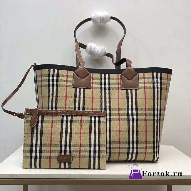 Fortok Burberry London Tote Bag Beige & Brown 51.3x18.5x29cm - 1