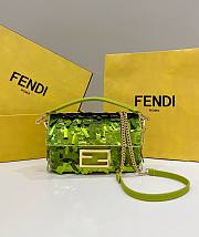 Fortok Fendi Mini Baguette Green Sequin and Leather Bag 19x5x11cm - 1