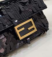 Fortok Fendi Mini Baguette Black Sequin and Leather Bag 19x5x11cm - 5