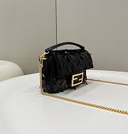 Fortok Fendi Mini Baguette Black Sequin and Leather Bag 19x5x11cm - 2