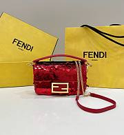 Fortok Fendi Mini Baguette Red Sequin and Leather Bag 19x5x11cm - 1