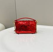 Fortok Fendi Mini Baguette Red Sequin and Leather Bag 19x5x11cm - 6