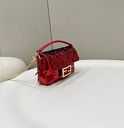 Fortok Fendi Mini Baguette Red Sequin and Leather Bag 19x5x11cm - 4