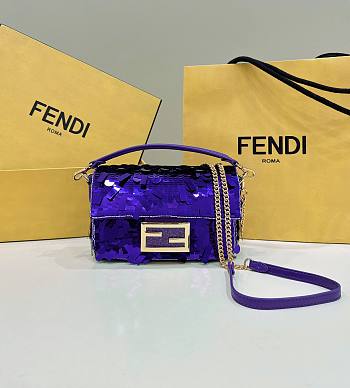 Fortok Fendi Mini Baguette Dark Purple Sequin and Leather Bag 19x5x11cm