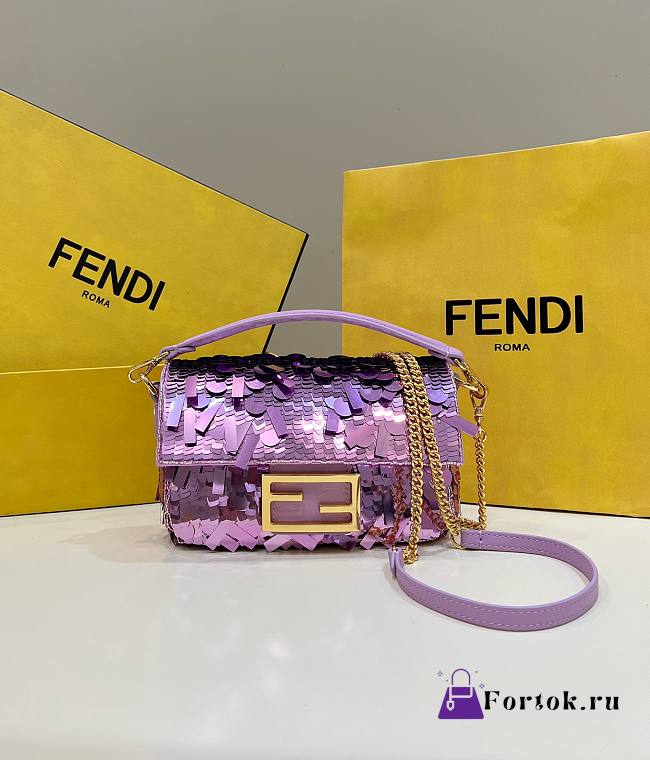 Fortok Fendi Mini Baguette Purple Sequin and Leather Bag 19x5x11cm - 1