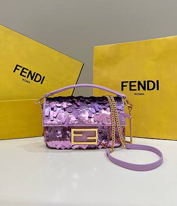 Fortok Fendi Mini Baguette Purple Sequin and Leather Bag 19x5x11cm