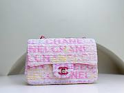 Fortok Chanel Tweed Quilted Mini Rectangular Flap Bag Pink Multicolor 20x10x7cm - 1