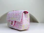 Fortok Chanel Tweed Quilted Mini Rectangular Flap Bag Pink Multicolor 20x10x7cm - 6