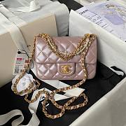 Fortok Chanel Mini Flap Bag Pink Shiny Lambskin Pearls & Gold-Tone Metal 12.5x17x5cm - 1