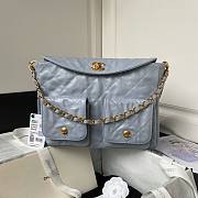 Fortok Chanel Hobo Bag Glossy Calfskin & Gold-Tone Metal Silver 21.5×30×5cm - 1
