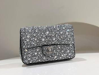 Fortok Chanel Mini Flap Bag Satin, Strass & Silver-Tone Metal Silver Bag 13×20×6cm