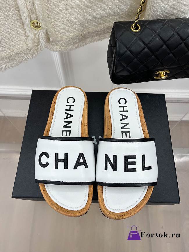 Fortok Chanel Cork Soles Slides White  - 1